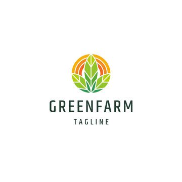Leaf and sunrise green farm logo icon design template flat vector