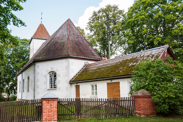 Valdemarpils lutheran church in summer day, Latvia.