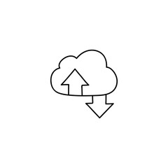 Cloud data traffic icon in flat black line style, isolated on white background 