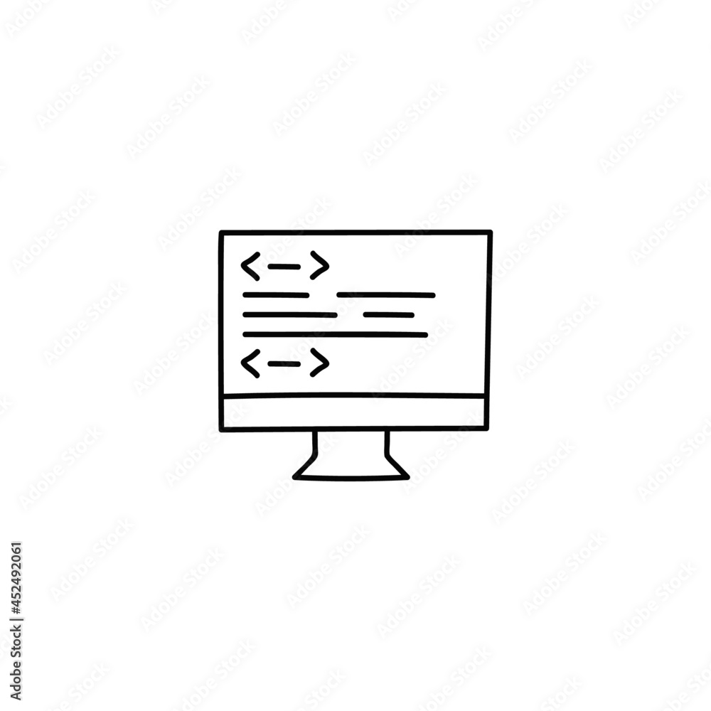 Poster website code, html icon in flat black line style, isolated on white background