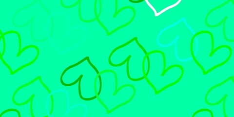 Light Green vector background with hearts.