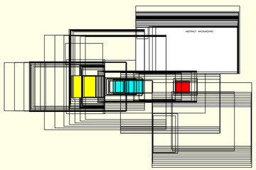 abstract pattern of rectangles and lines. drawing is kept in outline for better editing and design options. soft yellow background