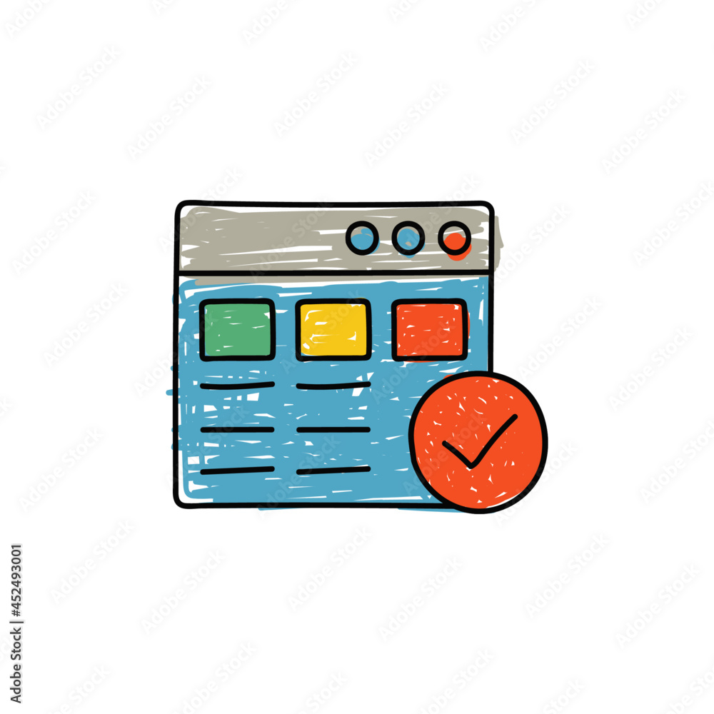 Poster seo browser web with check icon in color icon, isolated on white background