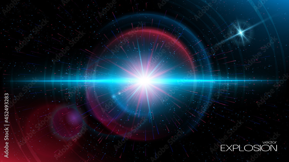 Poster vector. a supernova explosion in outer space. dark, dark blue and red tones. abstract futuristic bac