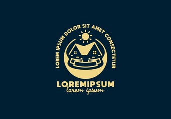 House and sun line art illustration with lorem ipsum text