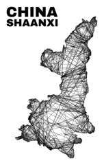 Wire frame irregular mesh Shaanxi Province map. Abstract lines are combined into Shaanxi Province map. Wire frame 2D net in vector format.