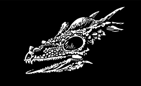 white dragon head on black background clip art preview