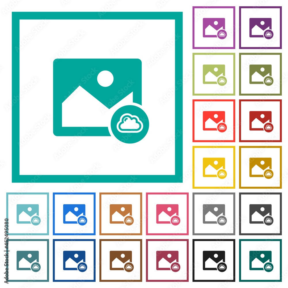 Poster cloud image flat color icons with quadrant frames