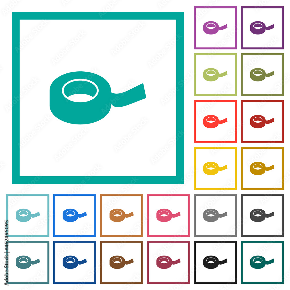 Poster insulating tape flat color icons with quadrant frames