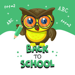brown owl with glasses and with a pencil