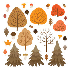 Autumn forest decorative elements set