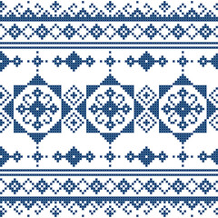 Zmijanjski vez traditional vector folk art seamless pattern - textile or fabric print design inspired by cross stitch designs from Bosnia and Herzegovina 
