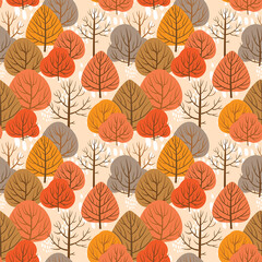 Autumn forest seamless pattern with different trees