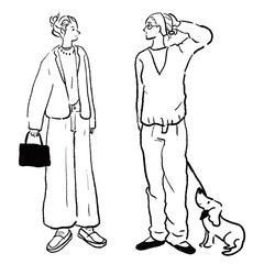 ファッショナブルな女性の全身線画ベクター