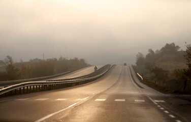 Foggy highway. Road landscape. Konya Amasya road Turkey.
