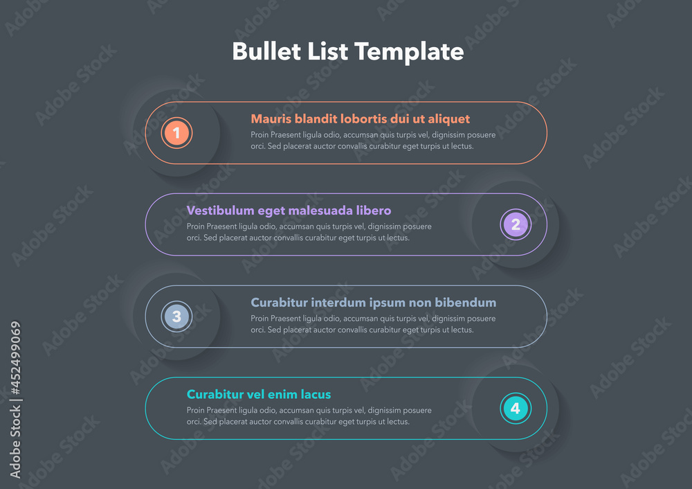 Aufkleber Modern infographic template for bullet list - dark version. Flat design, easy to use for your website or presentation.