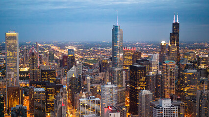 Chicago from above - amazing aerial view in the evening - CHICAGO, ILLINOIS - JUNE 12, 2019