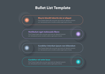 Modern infographic template for bullet list - dark version. Flat design, easy to use for your website or presentation.