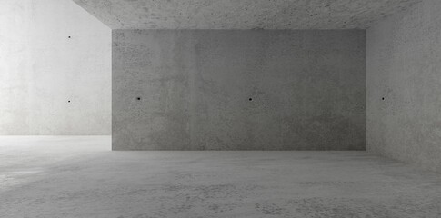 Abstract empty, modern concrete room with indirect lighting from open space and rough floor - industrial interior background template