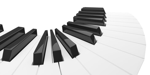 Naklejka premium Bend piano or keyboard keys wave or curve isolated on white background