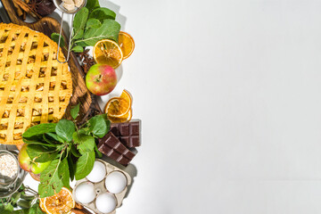 Autumn apple pie baking background