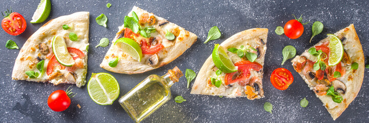 Homemade pizza with seafood