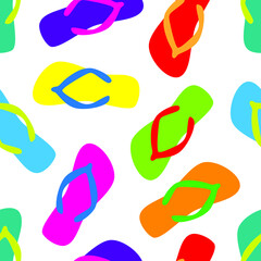 Naklejka premium Flip flops seamless pattern on white background. Vector illustration.