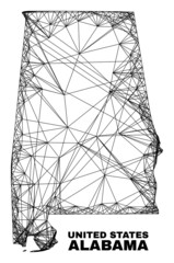 Net irregular mesh Alabama State map. Abstract lines form Alabama State map. Wire carcass flat net in vector format. Vector carcass is created for Alabama State map using intersected random lines.