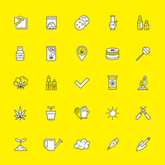 Cannabis Production and Dispensary Product Icons, Growing. Vector.