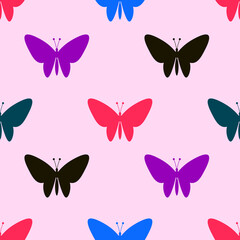 Butterfly silhouette seamless pattern on pink background