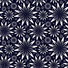 Abstract floral seamless pattern white flowers on blue background