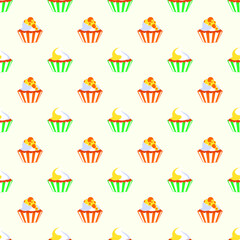 Fototapeta na wymiar Sweet cupcake seamless pattern muffins with berry and cream topping