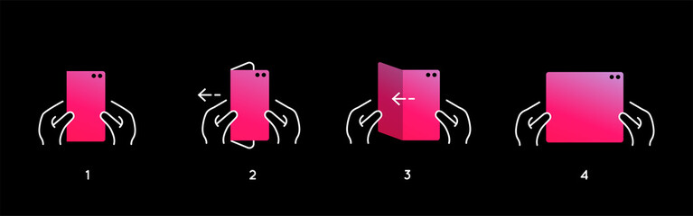 Smart Phone Tablet with Foldable Screen. Step by step folding unfolding manual instructions. Vector Isolated.