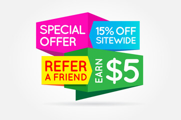 Refer a friend colorful banner or poster. Referral Campaign. Refer and Earn Money. Affiliate Program. Vector.