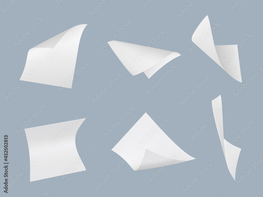 Poster flying papers. blank empty sheets book or office sheets stack of papers decent vector collection tem