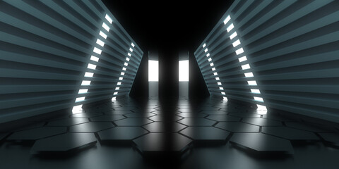 3D abstract background with neon lights. neon tunnel. .space construction . .3d illustration3