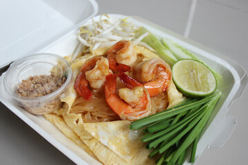 Pad thai shrimp is noodle food Thai Style.