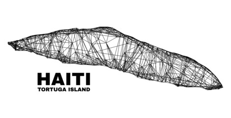 carcass irregular mesh Tortuga Island of Haiti map. Abstract lines form Tortuga Island of Haiti map. Linear frame flat net in vector format.