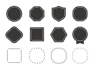 多角形、円形、四角形のフレームイラストセット（シンプル、シルエット）