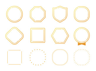 多角形、円形、四角形のフレームイラストセット（オレンジ、線画バージョン）