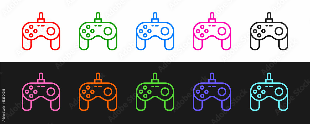 Poster set line gamepad icon isolated on black and white background. game controller. vector