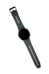 smart watch with a strap, isolated on a white background. Close-up, top view