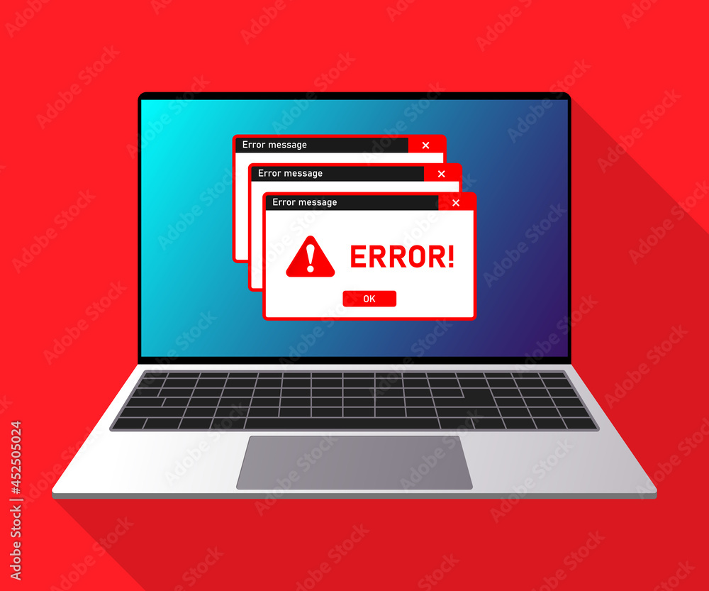 Poster window operating system error warning on laptop screen illustration vector