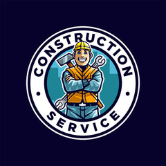 Construction worker cartoon logo illustration