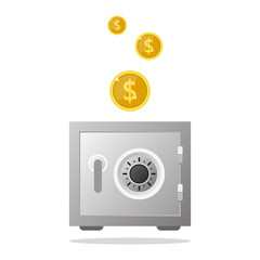 Bank safe saving box with money,steel safe box illustration vector