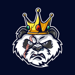 King Panda Head cartoon illustration