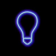 Simple neon blue light bulb outline on black background. Illustration