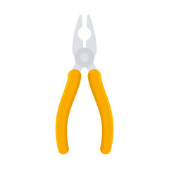 Pliers icon. Work tool in orange color. Flat style. Vector isolated on white	