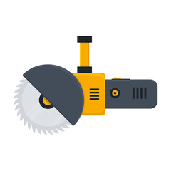 Electric circular saw icon. Bulgarian built black and orange work tool. Simple angle grinder with disk. Repair pictogram. Vector isolated on white.  © Віталій Баріда