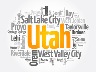 Fototapeta premium List of cities in Utah USA state, word cloud concept background